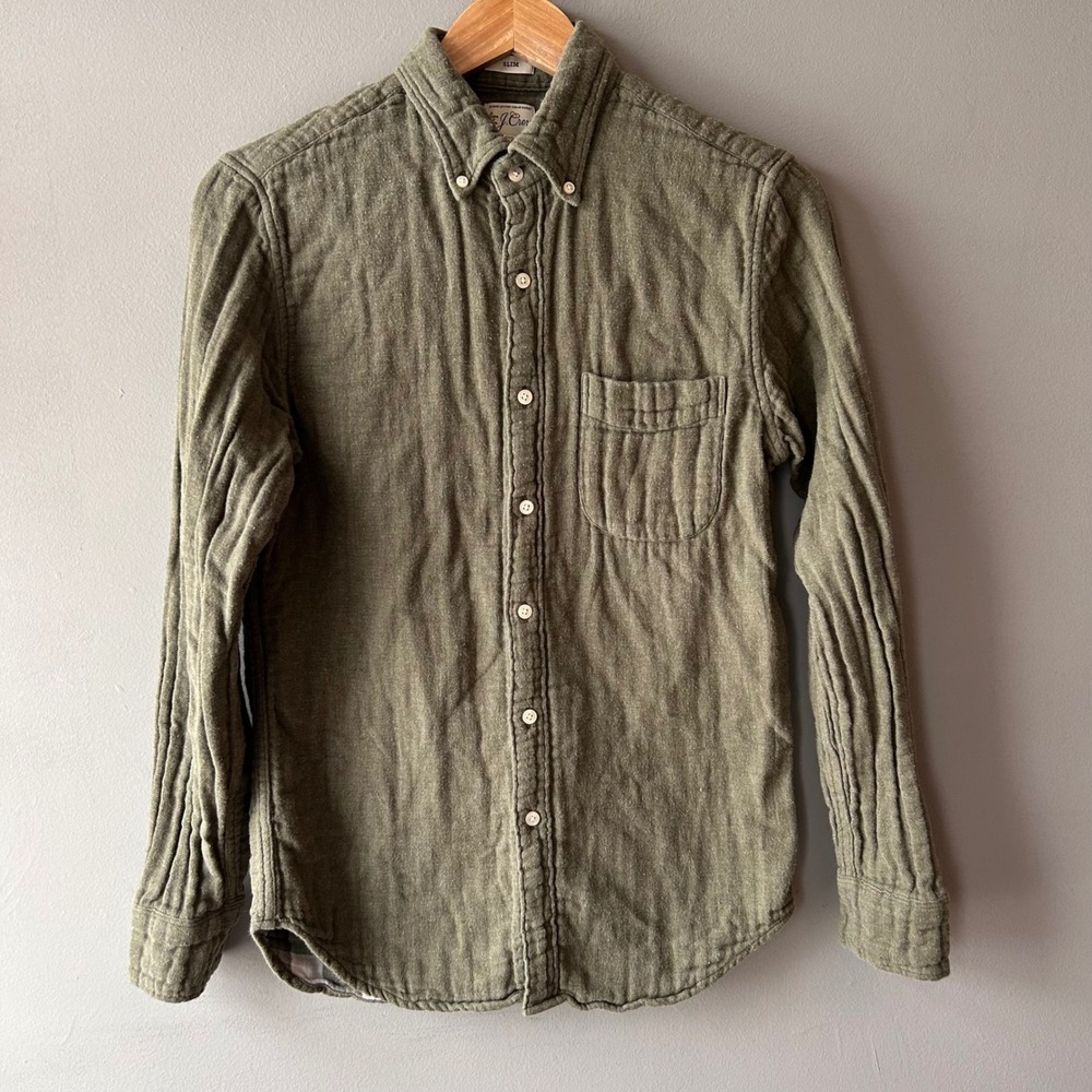 J. Crew Slim Fit Green Double Weave Button Down Shirt‎ Men's Size Small